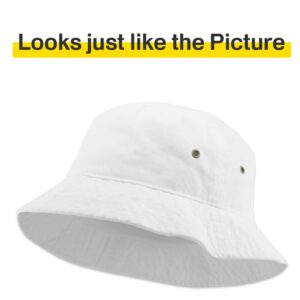 KBM-500 WHT L/XL Unisex Washed Cotton Bucket Hat Summer Outdoor Cap