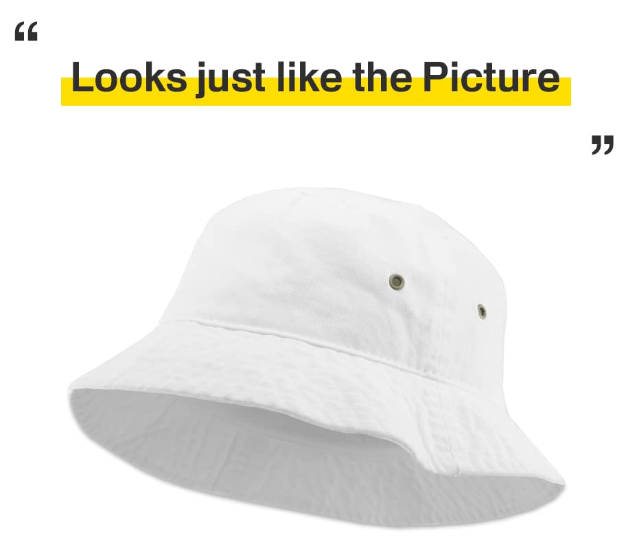 KBM-500 WHT L/XL Unisex Washed Cotton Bucket Hat Summer Outdoor Cap