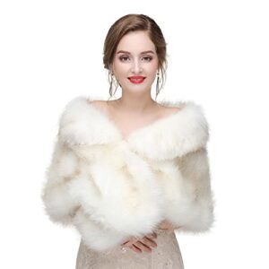 decahome faux fur shawl wrap stole shrug winter bridal wedding cover up (white)