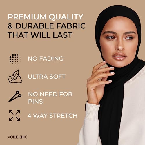 VOILE CHIC Premium Jersey Hijab Scarf For Women - Islamic Head Scarf Wrap Hijabs (Black)