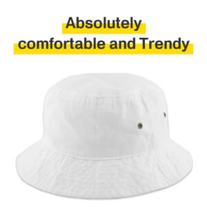 KBM-500 WHT L/XL Unisex Washed Cotton Bucket Hat Summer Outdoor Cap