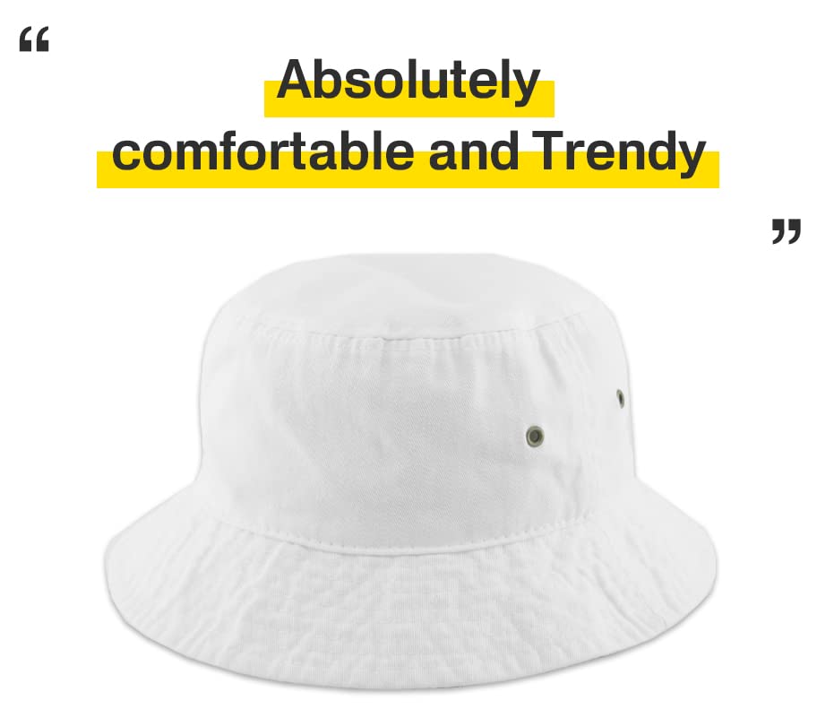 KBM-500 WHT L/XL Unisex Washed Cotton Bucket Hat Summer Outdoor Cap