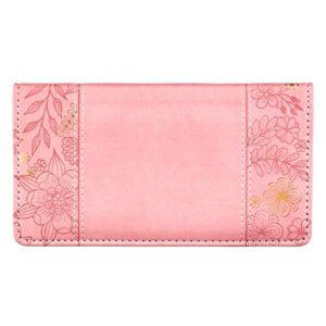 Christian Art Gifts Floral Pink Faux Leather Checkbook Cover for Women: All Things Through Christ - Philippians 4:13 Inspirational Bible Verse Bifold with Cash Pocket Pen Loop ID & Credit Card Holder