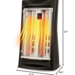 BLACK+DECKER Infrared Radiant Quartz Tower Heater, 1500W Space Heater with Adjustable Thermostat, Portable Heater with 2 Settings, Personal Heater for Home and Office, BHTI06, Black