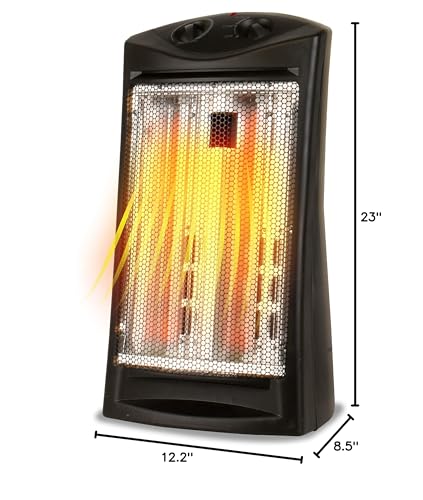 BLACK+DECKER Infrared Radiant Quartz Tower Heater, 1500W Space Heater with Adjustable Thermostat, Portable Heater with 2 Settings, Personal Heater for Home and Office, BHTI06, Black