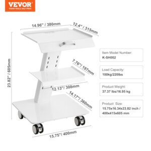 VEVOR Medical Cart,3-Layer Lab Cart 70.5 LBS Load Capacity,Heavy Duty Esthetician Cart with 4 PE Wheels for Lab, Hospital, Dental Office, Salon and More