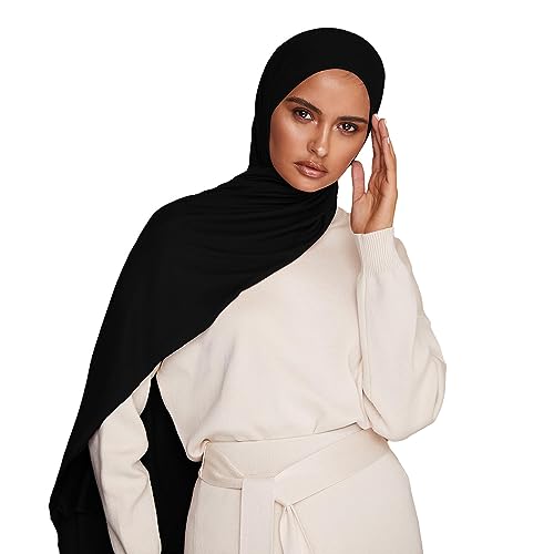 VOILE CHIC Premium Jersey Hijab Scarf For Women - Islamic Head Scarf Wrap Hijabs (Black)