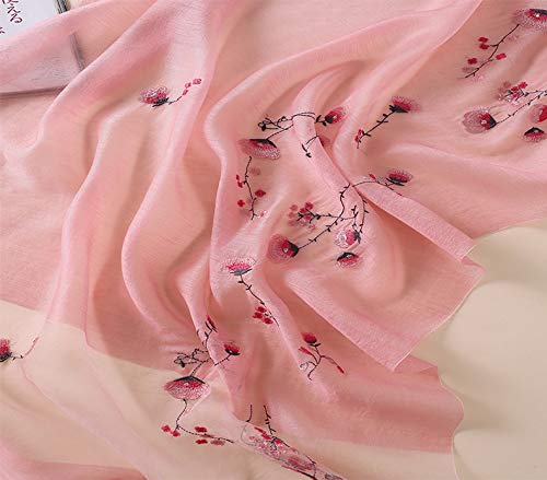 Alysee Women Warm Silk&Wool Mixed Lovely Embroidered Scarf Headwrap Shawl Pink