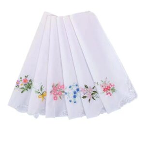 Ladies Hankies Cotton Embroidery Ladies' Vintage Floral Lace Handkerchiefs for Wedding Party (6 Pack)