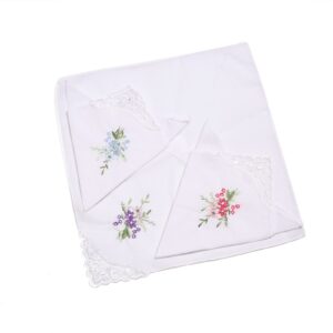 Ladies Hankies Cotton Embroidery Ladies' Vintage Floral Lace Handkerchiefs for Wedding Party (6 Pack)