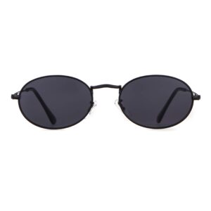 gifiore oval sunglasses vintage retro 90s sunglasses trendy designer glasses for women men (black frame grey lens)