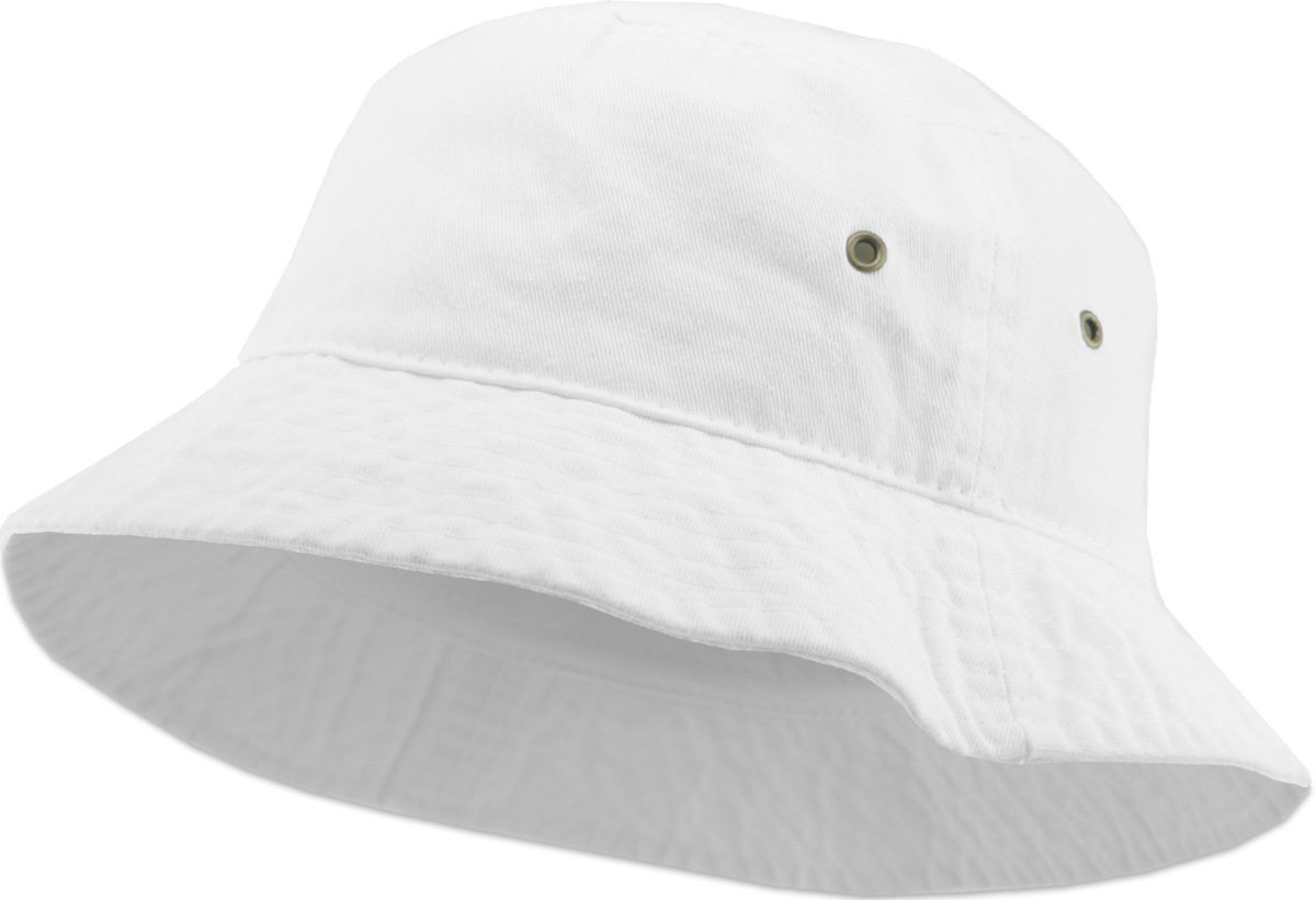 KBM-500 WHT L/XL Unisex Washed Cotton Bucket Hat Summer Outdoor Cap