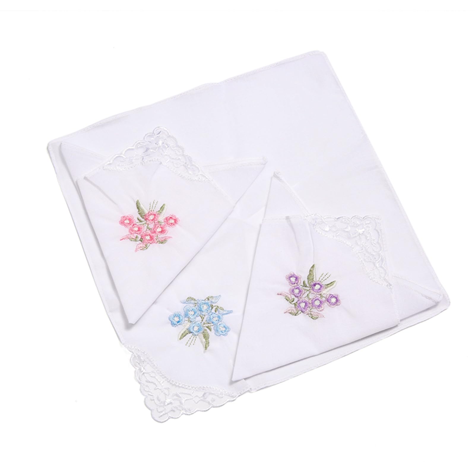 Ladies Hankies Cotton Embroidery Ladies' Vintage Floral Lace Handkerchiefs for Wedding Party (6 Pack)