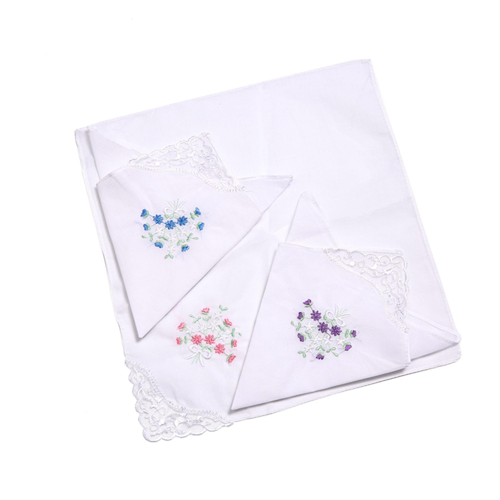 Ladies Hankies Cotton Embroidery Ladies' Vintage Floral Lace Handkerchiefs for Wedding Party (6 Pack)