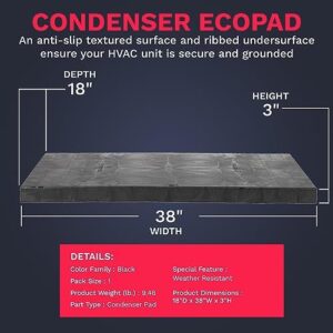 DuctlessAire Equipment Pad - Ductless Mini Split Air Conditioner Heat Pump Condenser Pads - Anti-Slip Outdoor Ground Mounting Base for HVAC Unit - Outdoor Condenser Unit Pad (18"D x 38"W x 3"H)