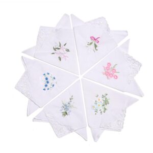 Ladies Hankies Cotton Embroidery Ladies' Vintage Floral Lace Handkerchiefs for Wedding Party (6 Pack)