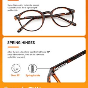 TIJN Blue Light Blocking Glasses Men Women Vintage Thick Round Rim Frame Eyeglasses(Whiskey Tortoise)