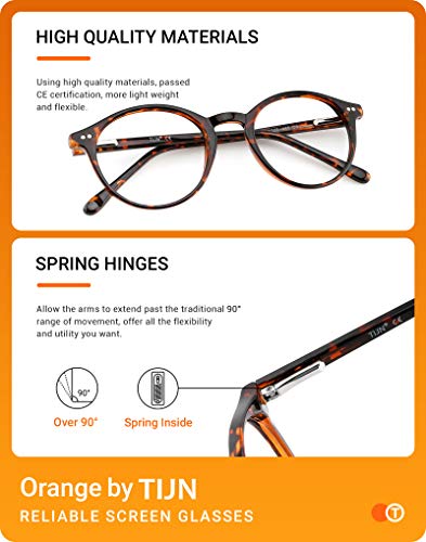 TIJN Blue Light Blocking Glasses Men Women Vintage Thick Round Rim Frame Eyeglasses(Whiskey Tortoise)