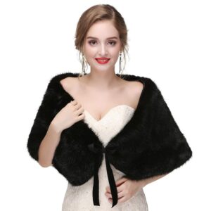 canb women's 1920s faux fur shawl bridal wedding fur wraps and bolero shrug faux mink stole for women and girls (black)