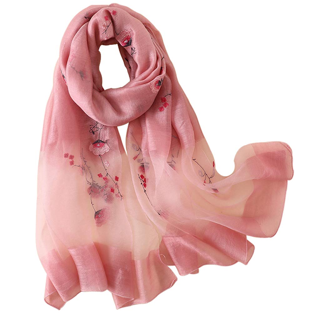 Alysee Women Warm Silk&Wool Mixed Lovely Embroidered Scarf Headwrap Shawl Pink