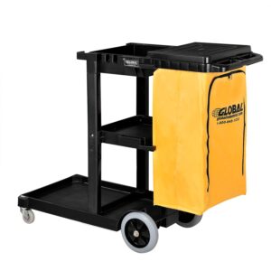 Global Industrial Janitor Cart with 25 Gallon Vinyl Bag, Black