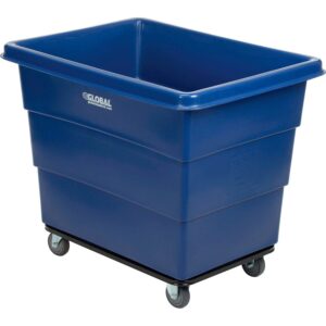 global industrial 12 bushel hdpe plastic box truck with steel base, blue, 38-2/5"l x 28-9/10"w x 33" h