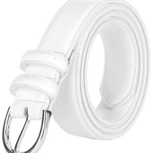 Falari Women Genuine Leather Belt Fashion Dress Belt With Single Prong Buckle 6028-White-M