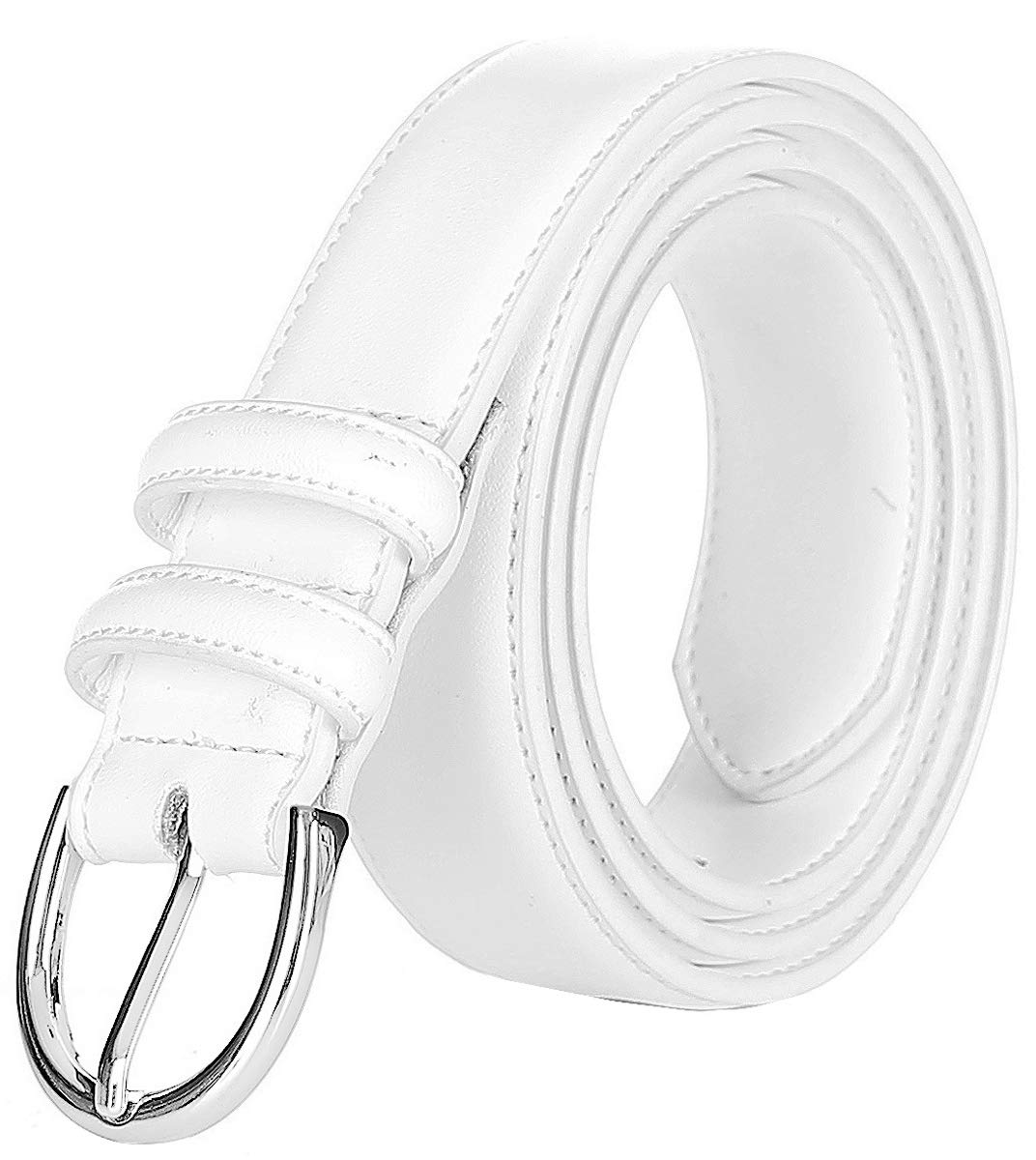 Falari Women Genuine Leather Belt Fashion Dress Belt With Single Prong Buckle 6028-White-M