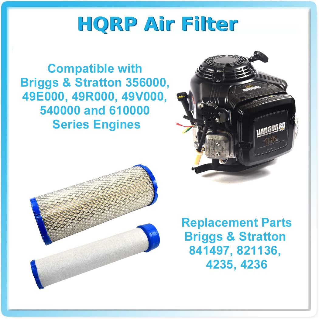 HQRP Filter & Inner Filter Kit Compatible with Briggs & Stratton 841497, 821136, 4235, 4236 Replacement for B&S 540000/610000 Series Engines