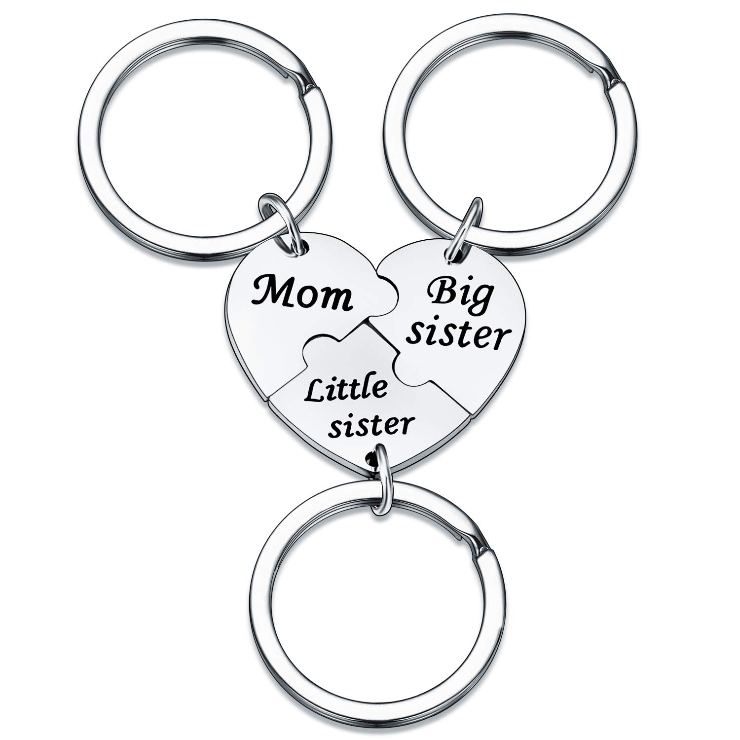 YEEQIN 3PCs/Set Mom Big Sister Little Sister Keychains Set Mother Daughters Matching Heart Pendant Jewley Set