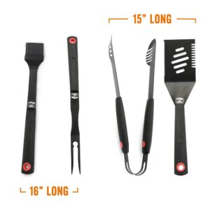 Yukon Glory™ Heavy Duty 5 Piece Grilling Tools Set, Durable Stainless Steel BBQ Accessories, Long Handle 3 in 1 Spatula, Tongs, Brush, Grill Fork, Thick Grilling Gloves, Gift Set