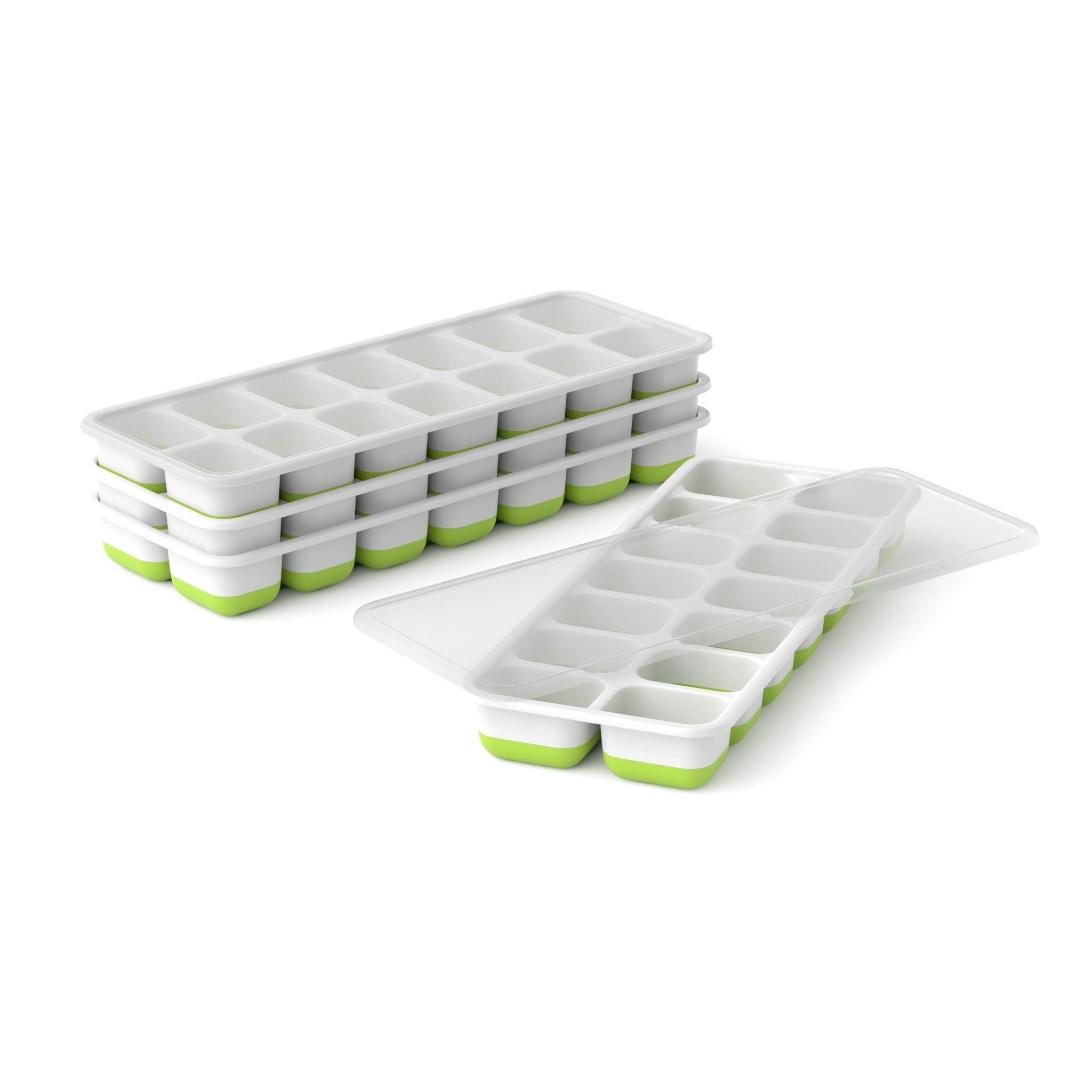 Oliver's Kitchen ® Ice Cube Trays - 4 x Set of Ice Moulds - Flexible Base for Easy Release Ice Cubes - Save Freezer Space with Non-Spill Stackable Lids - Dishwasher Safe - BPA Free Silicone Ice Molds