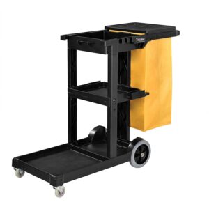 global industrial janitor cart with 25 gallon vinyl bag, black