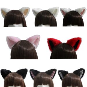 lasenersm Cat Fox Long Fur Ears Headband - Size: approx. 10x10cm, Color: Black fluff with Pink Inside, Material: Faux Fur, Costume Headband for Anime Cosplay Party Costume, Halloween, Carnival