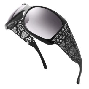 the fresh trendy classic women hot fashion rhinestones sunglasses with gift box (l702-crystal black/floral eyewear, grey gradient)