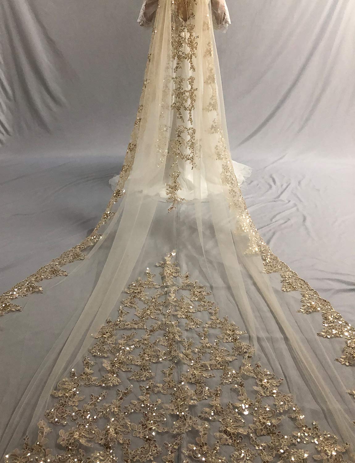 FAIOKAVER Wedding Veils Cathedral Length 1 Tier Sequins Lace Applique with Comb