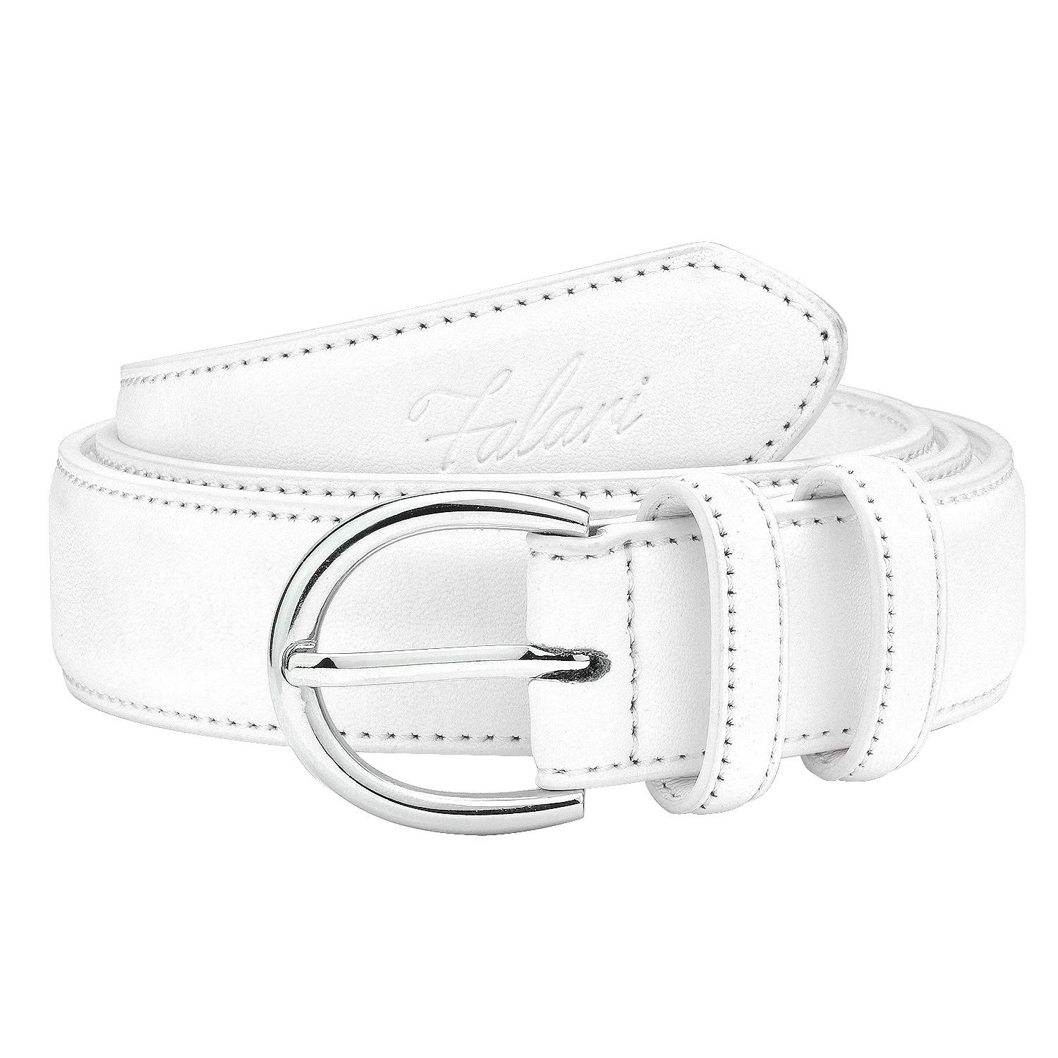 Falari Women Genuine Leather Belt Fashion Dress Belt With Single Prong Buckle 6028-White-M