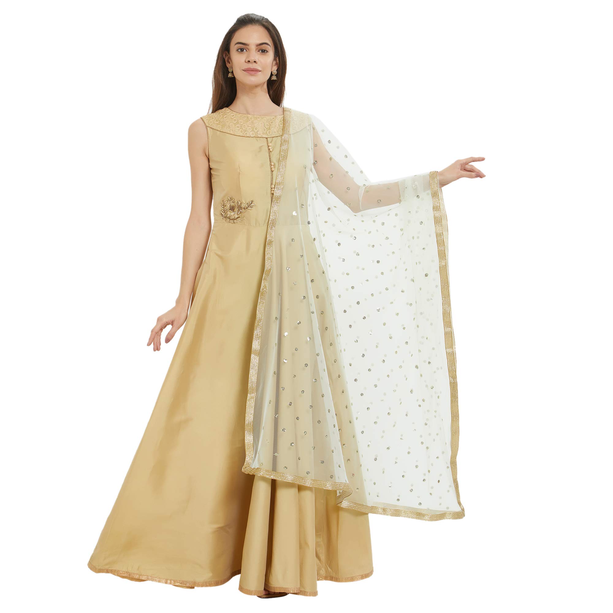 DUPATTA BAZAAR Women's Embellished Off White Net Dupatta