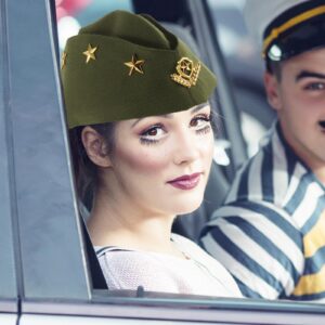 BESTOYARD Nautical Sailor Hat Three Stars Wheat Stewardess Hat Airline Beret Adult Costume Accessory Halloween Cosplay Costume (Army Green)