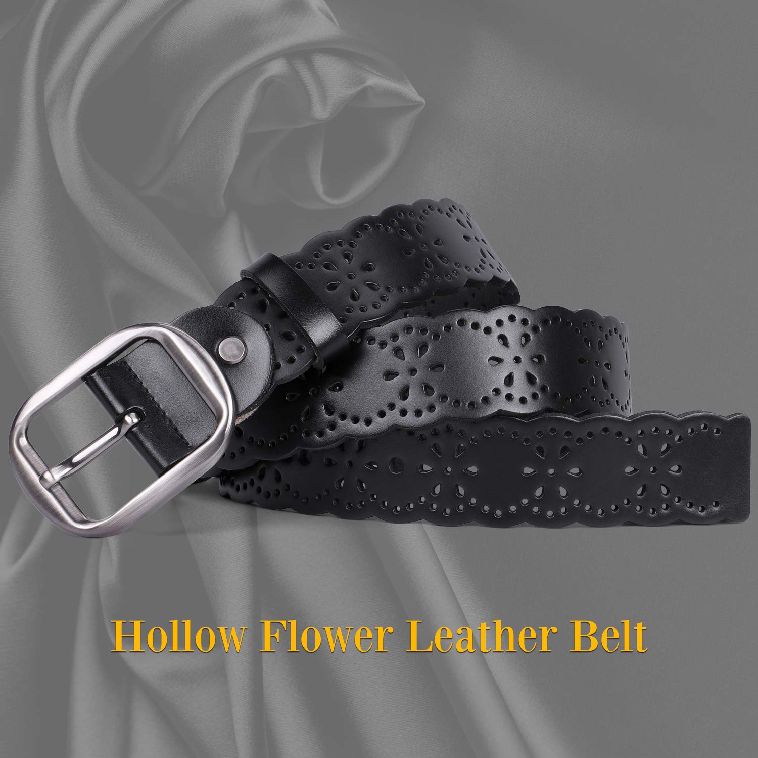 JASGOOD Women’s Hollow Flower Leather Belt for Jeans Pants Wide Belt for Ladies