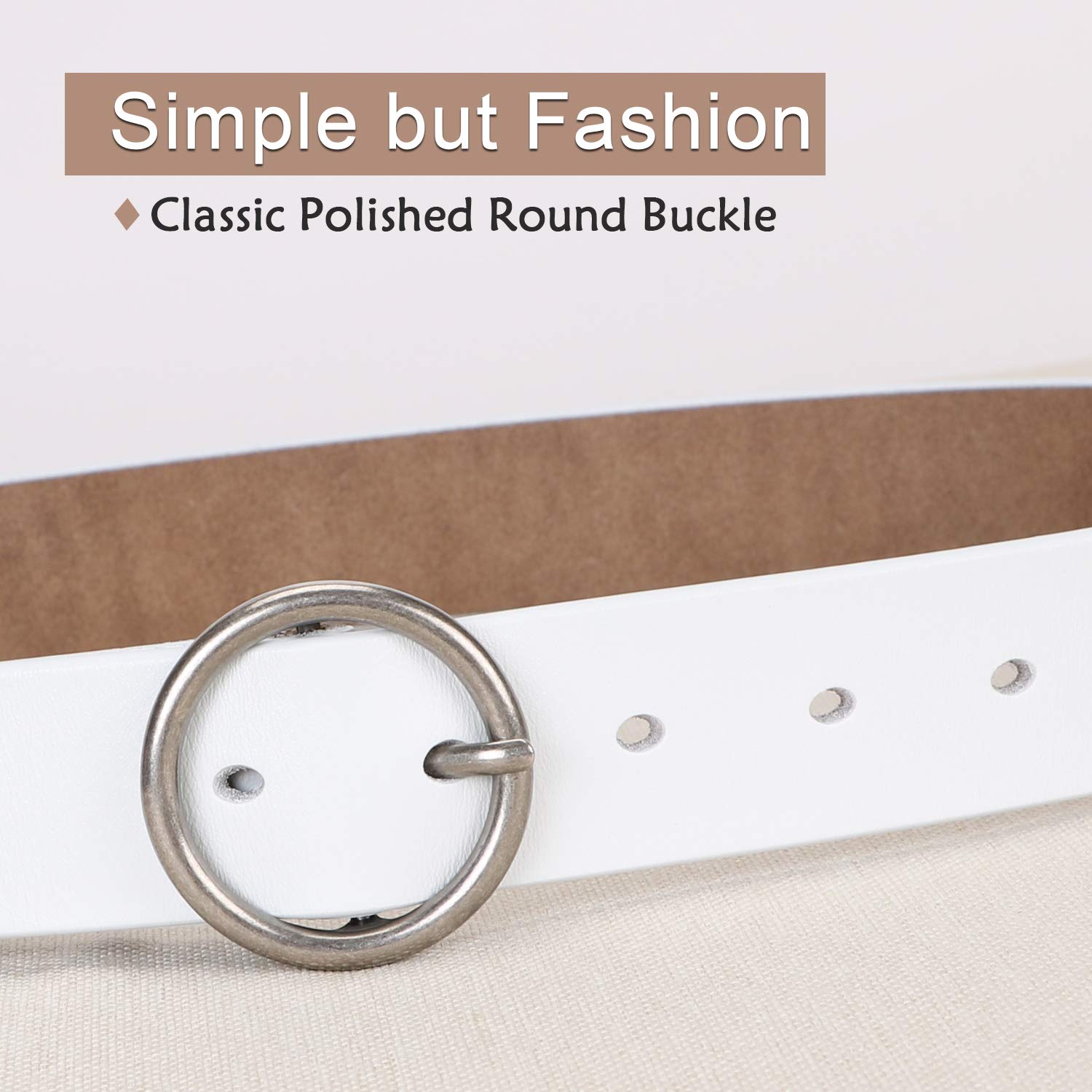 SUOSDEY Fashion Women Leather Belt for Dresses Jeans Pants With Classic Round Buckle