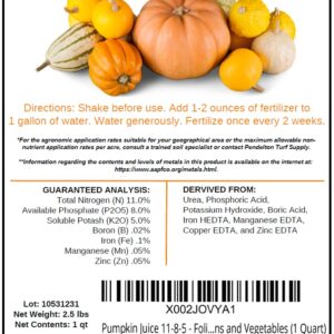 Pumpkin Juice 11-8-5 - Foliar Liquid Fertilizer with Essential Micro-nutrients for Pumpkins and Vegetables (1 Quart)