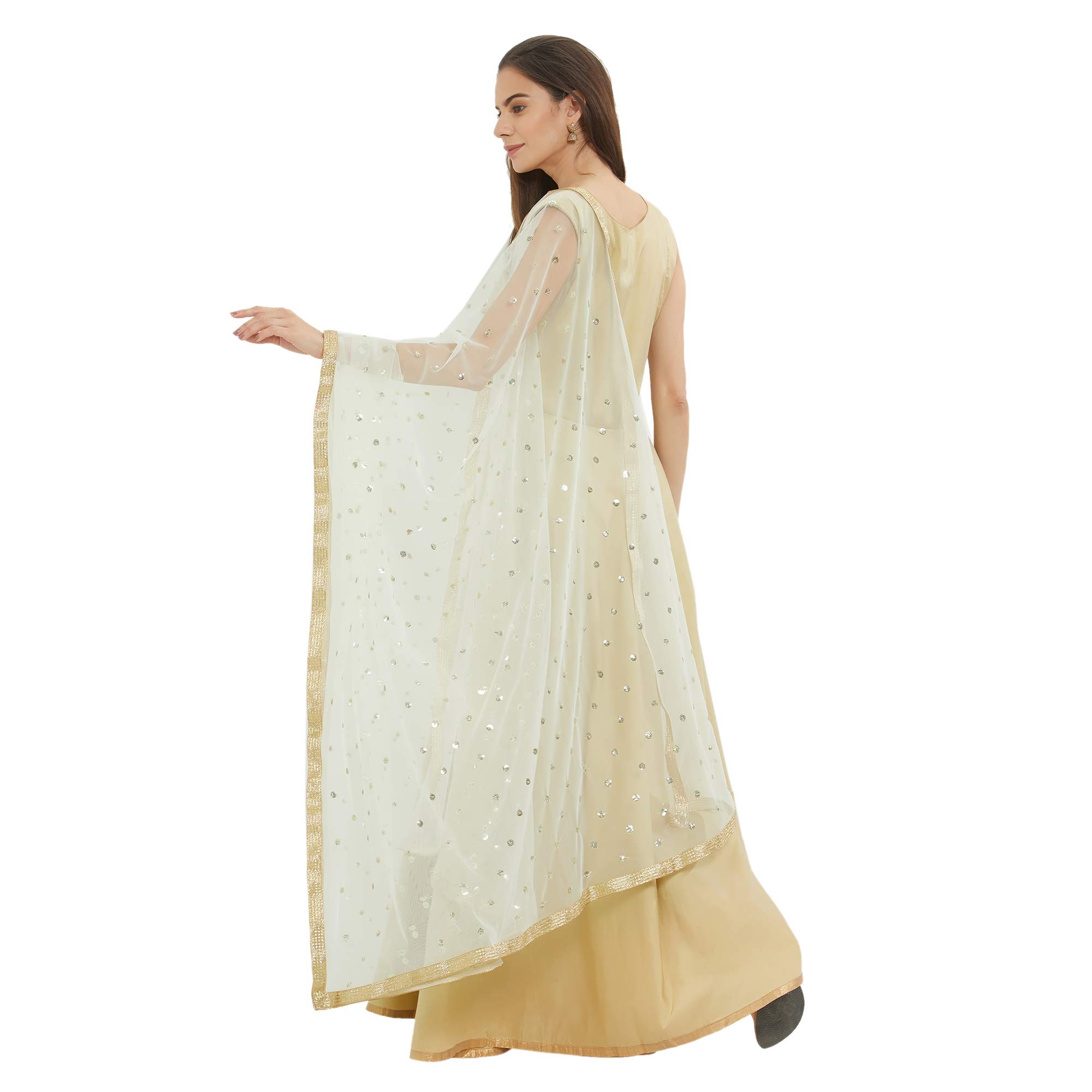 DUPATTA BAZAAR Women's Embellished Off White Net Dupatta