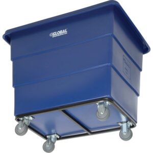 Global Industrial 12 Bushel HDPE Plastic Box Truck with Steel Base, Blue, 38-2/5"L x 28-9/10"W x 33" H