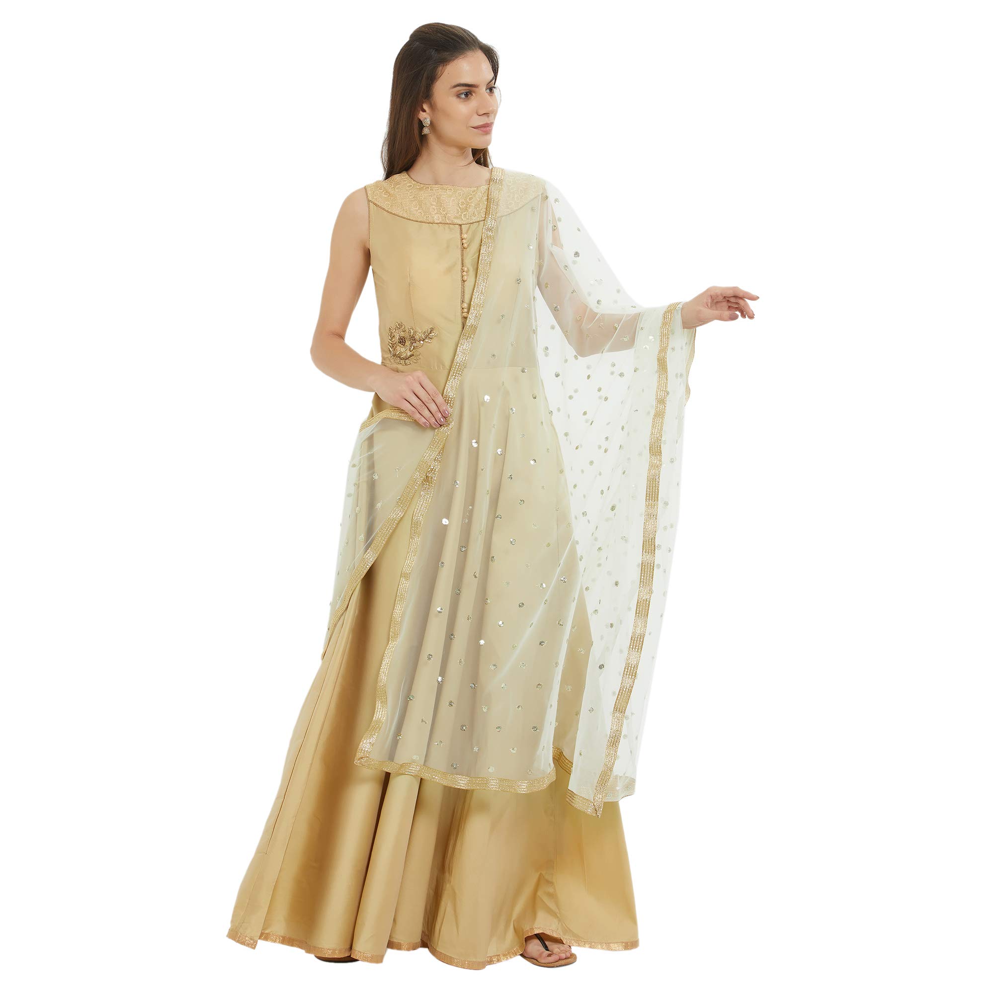 DUPATTA BAZAAR Women's Embellished Off White Net Dupatta