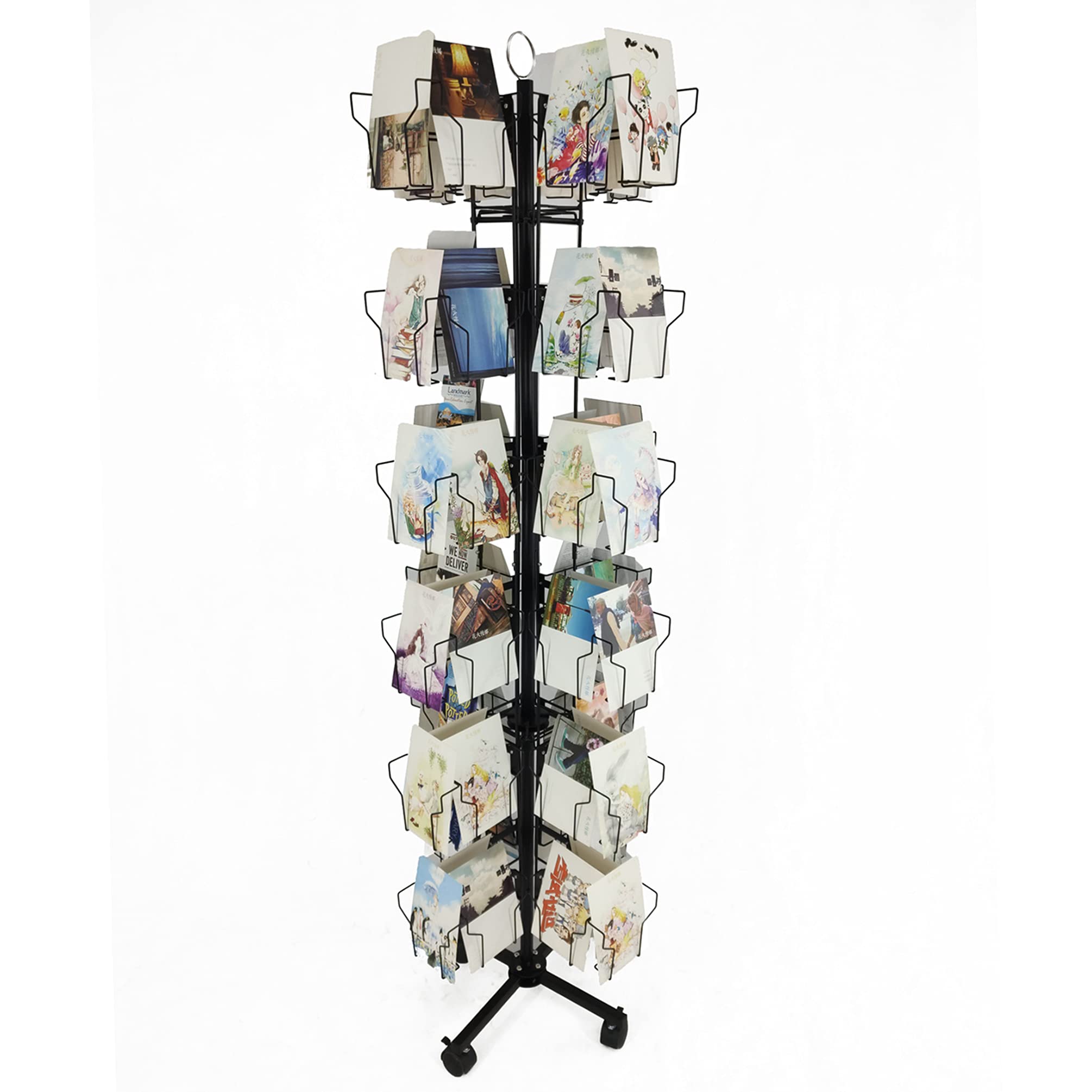 FixtureDisplays® 5x7" Vertical Greeting Card Display Spinning Greeting Holiday Card Rack Floor Stand, Pocket Size: 5.3"Wide X 10"High,72 Pockets 20X20X70" 19345-NF