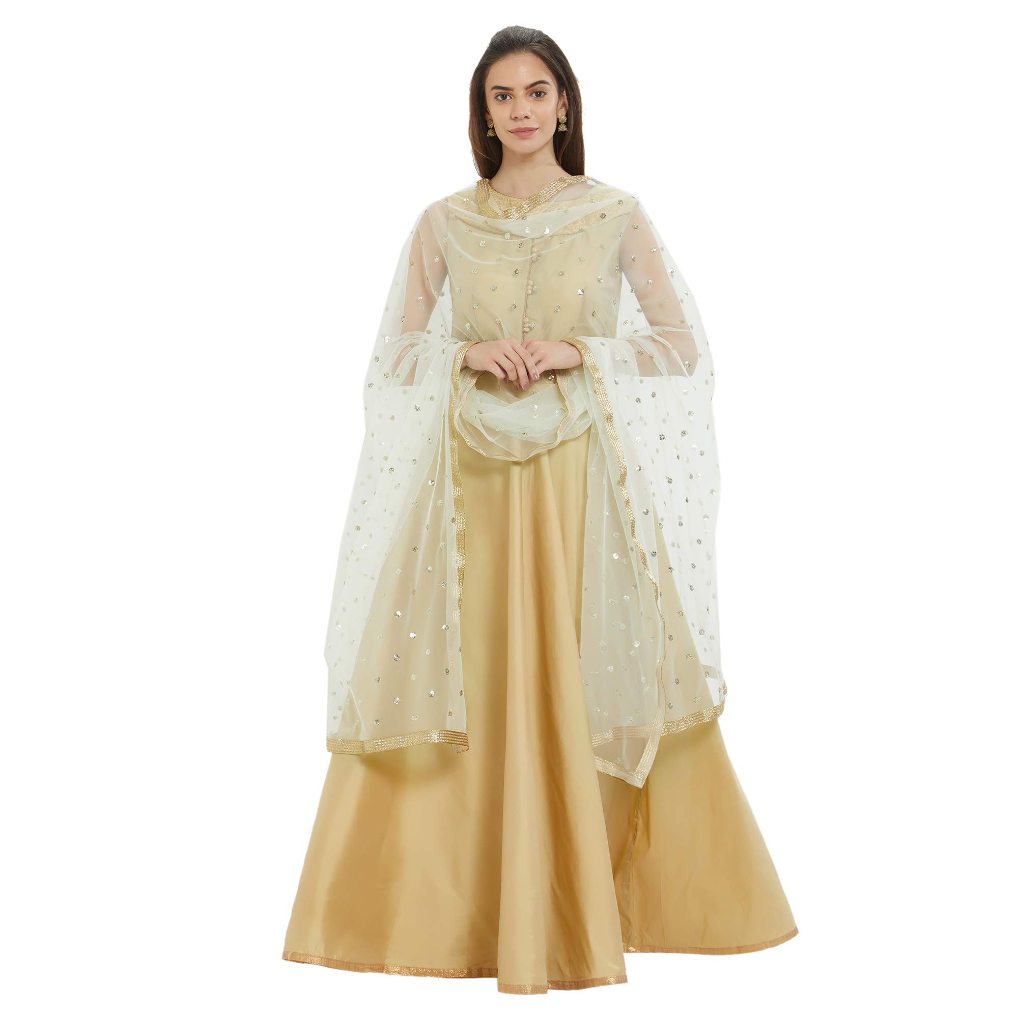 DUPATTA BAZAAR Women's Embellished Off White Net Dupatta