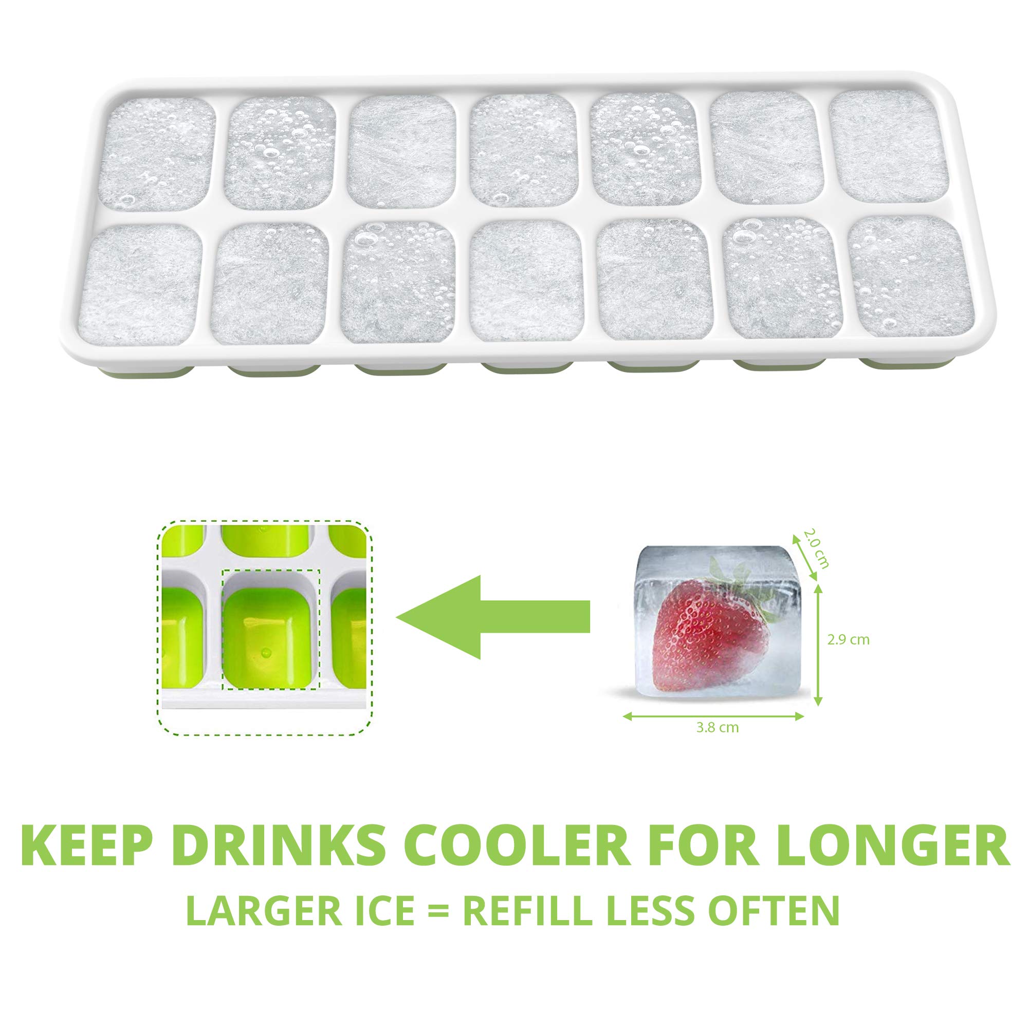 Oliver's Kitchen ® Ice Cube Trays - 4 x Set of Ice Moulds - Flexible Base for Easy Release Ice Cubes - Save Freezer Space with Non-Spill Stackable Lids - Dishwasher Safe - BPA Free Silicone Ice Molds