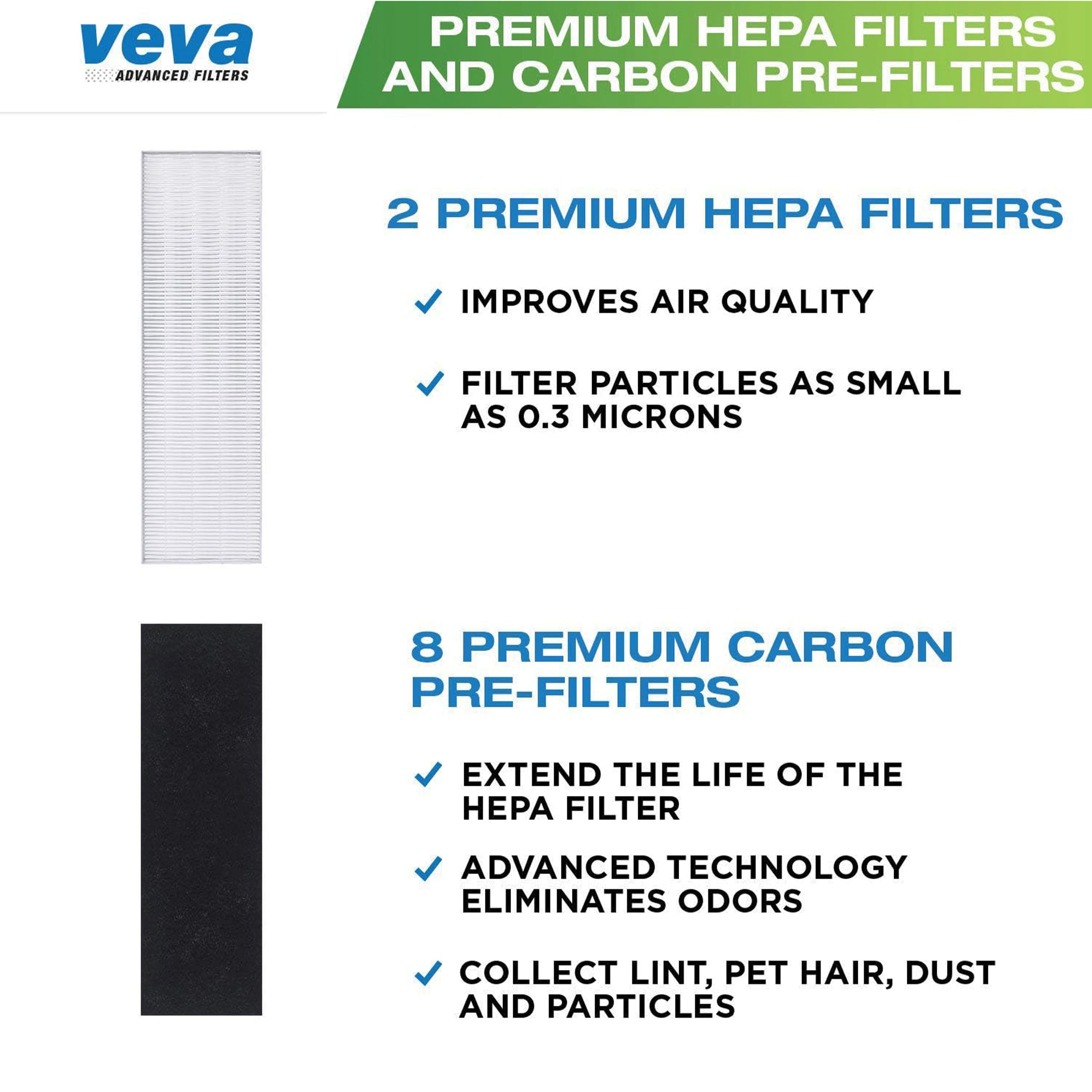 VEVA Premium 2 HEPA Filter with 8 Activated Carbon Pre Filters Compatible with Fellowes AeraMax Air Purifier 90, 100, 90/100, DX5 & DB5 9287001 9324001