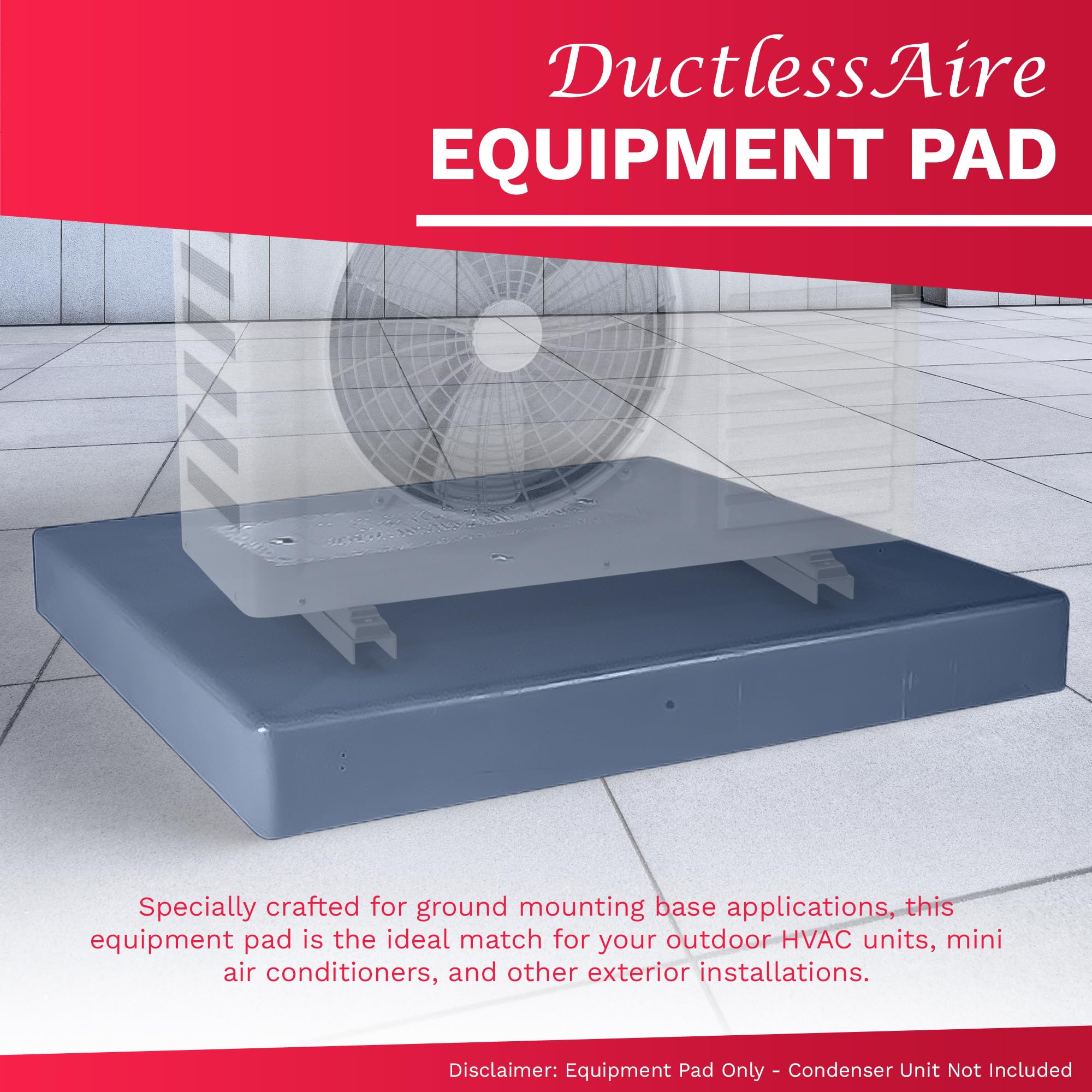 DuctlessAire Equipment Pad - Ductless Mini Split Air Conditioner Heat Pump Condenser Pads - Anti-Slip Outdoor Ground Mounting Base for HVAC Unit - Outdoor Condenser Unit Pad (18"D x 38"W x 3"H)